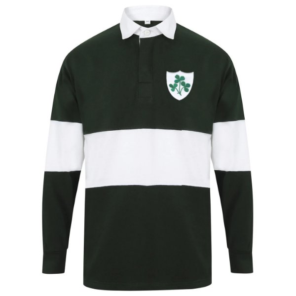 Rugby Vintage - Ierland Panelled Retro Rugby Shirt - Groen/ Wit